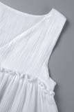 White Casual Solid Patchwork V Neck Sleeveless Dress Dresses