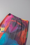 Colour Street Print Patchwork Regular High Waist Pencil Full Print Bottoms