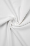 Cream White Sexy Solid Backless Spaghetti Strap Sleeveless Dress (With Hat)