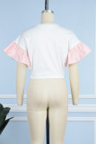 Pink Casual Print Patchwork O Neck T-Shirts