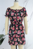 White Casual Print Patchwork O Neck Short Sleeve Dress