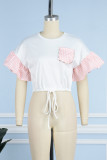 Pink Casual Print Patchwork O Neck T-Shirts