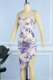 Multicolor Sexy Casual Print Backless Fold Spaghetti Strap Sleeveless Dress Dresses