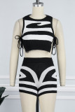Green Elegant Striped Patchwork Strap Design Contrast O Neck Sleeveless Two Pieces