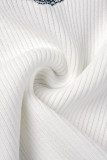 White Casual Striped Patchwork Contrast POLO collar Wrapped Skirt Short Sleeve Dress