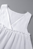 White Casual Solid Patchwork V Neck Sleeveless Dress Dresses