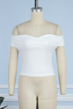 White Sexy Solid Hollowed Out Frenulum Backless Strapless Tops