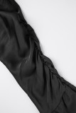 Black Elegant Solid Patchwork Fold V Neck Ball Gown Dresses