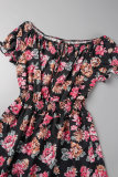 White Casual Print Patchwork O Neck Short Sleeve Dress