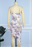 Multicolor Sexy Casual Print Backless Fold Spaghetti Strap Sleeveless Dress Dresses