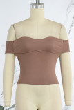 Brown Sexy Solid Hollowed Out Frenulum Backless Strapless Tops