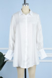 Blue Casual Solid Patchwork Turndown Collar Shirt Dress Dresses