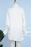 Blue Casual Solid Patchwork Turndown Collar Shirt Dress Dresses