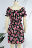 White Casual Print Patchwork O Neck Short Sleeve Dress