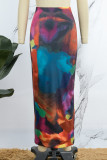 Colour Street Print Patchwork Regular High Waist Pencil Full Print Bottoms