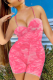 Red Sexy Print Backless Fold Spaghetti Strap Skinny Rompers
