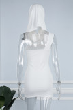 Cream White Sexy Solid Backless Spaghetti Strap Sleeveless Dress (With Hat)