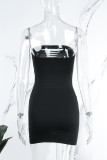 Black Sexy Solid Ripped Patchwork Backless Off the Shoulder One Step Skirt Dresses
