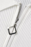 White Casual Striped Patchwork Contrast POLO collar Wrapped Skirt Short Sleeve Dress