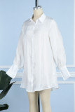 Blue Casual Solid Patchwork Turndown Collar Shirt Dress Dresses