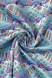 Blue Street Print Hollowed Out Patchwork Backless Halter One Step Skirt Dresses
