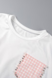 Pink Casual Print Patchwork O Neck T-Shirts