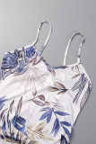 Multicolor Sexy Casual Print Backless Fold Spaghetti Strap Sleeveless Dress Dresses