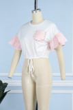 Pink Casual Print Patchwork O Neck T-Shirts