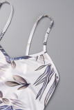 Multicolor Sexy Casual Print Backless Fold Spaghetti Strap Sleeveless Dress Dresses