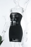 Black Sexy Solid Ripped Patchwork Backless Off the Shoulder One Step Skirt Dresses