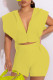 Yellow Casual Solid Bandage Patchwork Zipper Zipper Collar Sleeveless Two Pieces