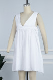 White Casual Solid Patchwork V Neck Sleeveless Dress Dresses