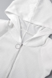 White Casual Solid Patchwork Zipper Collar Skinny Romper