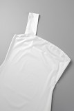 Cream White Sexy Solid Backless Spaghetti Strap Sleeveless Dress (With Hat)