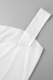 Cream White Sexy Solid Backless Spaghetti Strap Sleeveless Dress (With Hat)