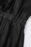 Black Elegant Solid Patchwork Fold V Neck Ball Gown Dresses