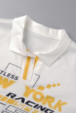 Yellow Casual Print Patchwork Turndown Collar Short Sleeve Two Pieces