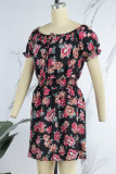 White Casual Print Patchwork O Neck Short Sleeve Dress