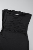 Black Sexy Solid Ripped Patchwork Backless Off the Shoulder One Step Skirt Dresses