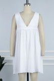 White Casual Solid Patchwork V Neck Sleeveless Dress Dresses