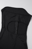Grey Sexy Solid Hollowed Out Patchwork Oblique Collar Skinny Jumpsuits