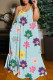 Light Blue Sexy Casual Print Backless Spaghetti Strap Long Dress Dresses
