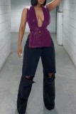 Red Sexy Casual Solid Bandage Asymmetrical Tops