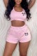 Pink Casual Print Patchwork U Neck Sleeveless Two Pieces