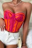 Orange Sexy Casual Patchwork Backless Strapless Tops