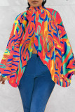 Red Casual Print Slit Turtleneck Tops