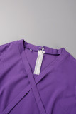 Purple Elegant Solid Patchwork Frenulum Flounce O Neck A Line Dresses