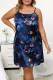 Dark Blue Sexy Living Print Spaghetti Strap Sleeveless Dress Plus Size Sleepwear