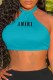 Lake Green Sexy Print Letter Halter Tops