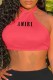 Brick Red Sexy Print Letter Halter Tops